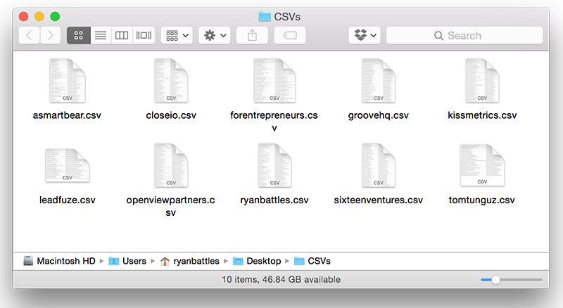 Collected CSV files