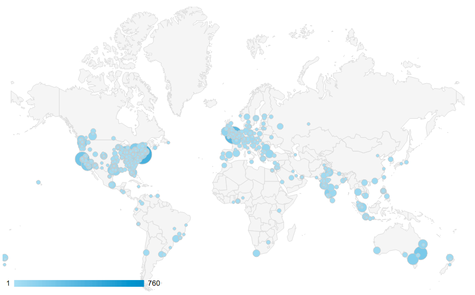 Visitors via Google Analytics Map